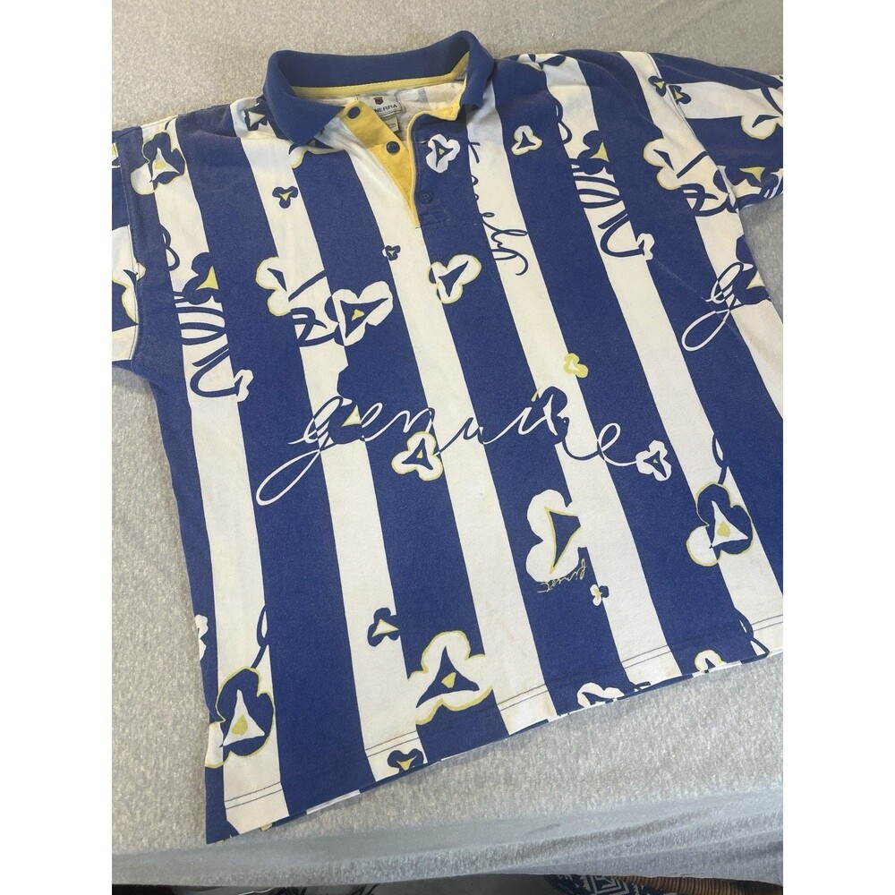 Vintage Generra Genuine Graphic All Over Print Polo Men’s Large 90’s Stripe